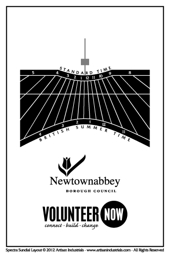 Spectra sundial layout for Newtownabbey, Northern Ireland (UK)